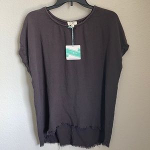 NWT dark soft grey linen top size Small